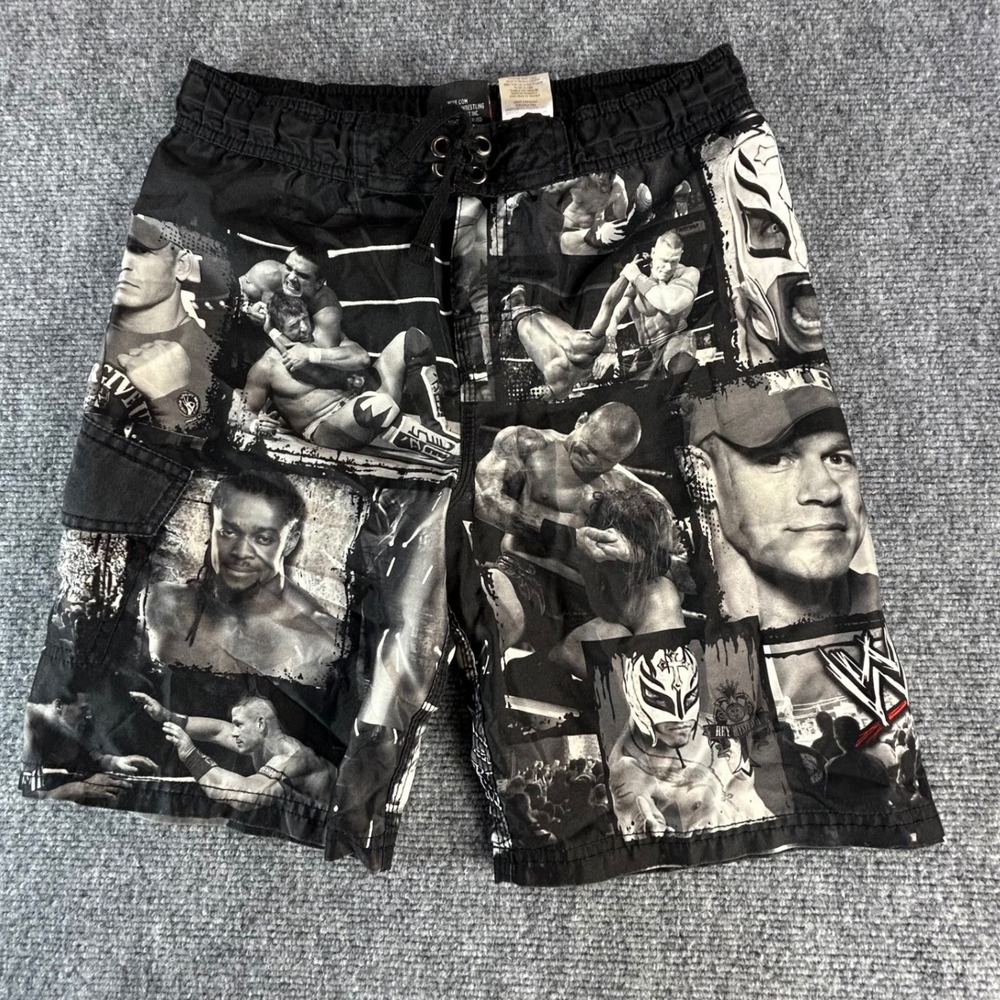 WWE Boys Swim Trunks John Cena Rey Mysterio Black White Board Shorts Size M 8